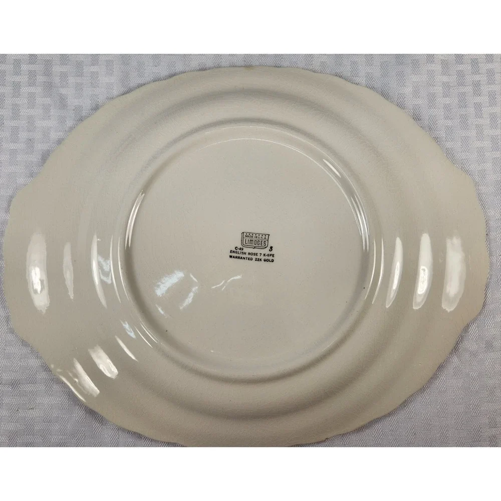 Antique Limoges English Rose Serving Platter & Serving Bowl 22K Gold